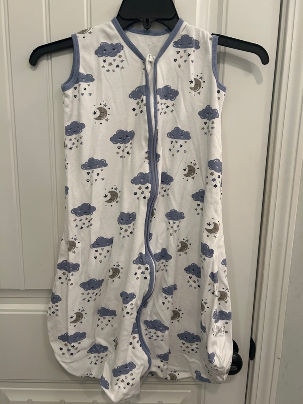 Sleeveless White Sleep Sack with Blue Cloud & Moon Print